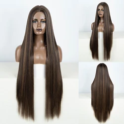 Synthetic Lace Front Wigs Long Straight Lace WIg 38Inch Highlight Brown Blonde Black Wig For Women Synthetic Heat Resistant Wig