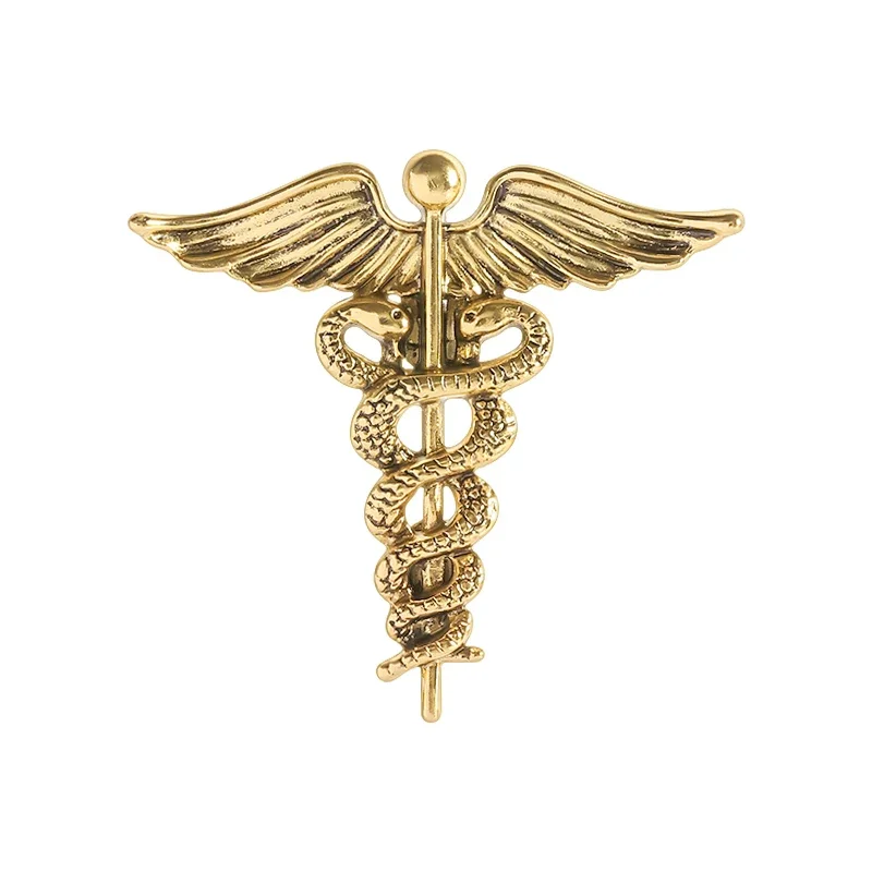 Retro Medical Caduceus Enamel Pins Medicine Symbol Wing with Snakes Brooch Backpack Lapel Badge Jewelry Gift for Doctor Nurse