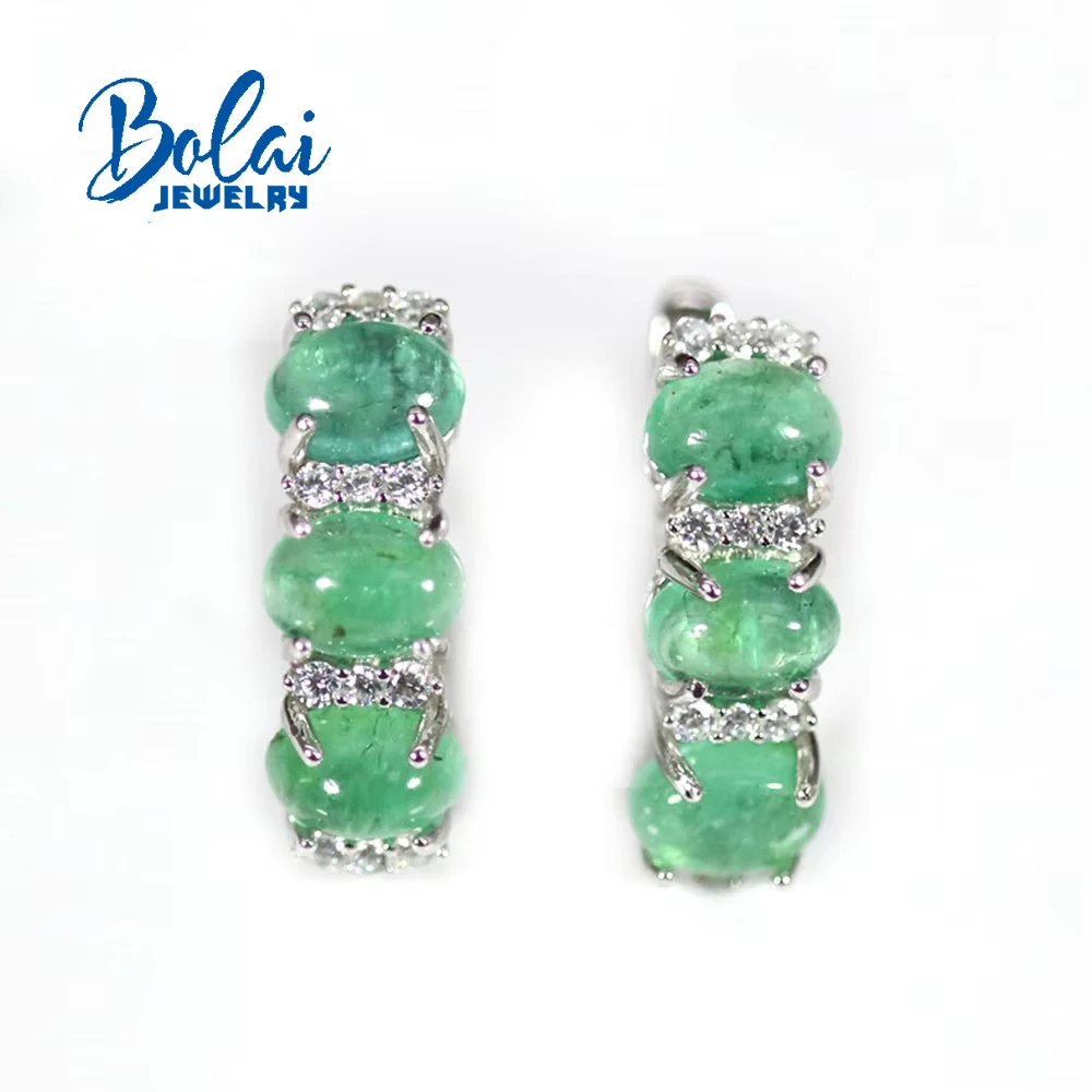 Classic design natural Emerald clasp earring zambia green gemstone oval cut 5*7mm fine jewelry 925 sterling silver for women