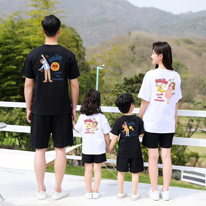 

Summer 1Piece T-Shirt Matching Family Outfits For Daddy Mommy Daughter Son Cotton Top Short Sleeve Fashion Casual Class Uniform