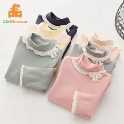 2025 Spring Autumn  3 4 5 6 7 8 10 12 Years Children's Clothing Princess Bowtie Basic Blouse Kids Baby Girls Long Sleeve T-shirt