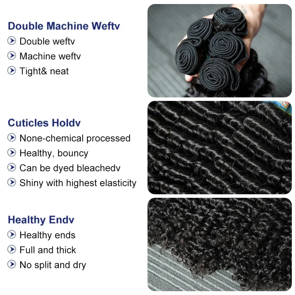 Deep Wave Bundles 1/3/4 Bundles Virgin Deep Curly Human Hair Extensions Bundles Natural Hair Water Wave 22 24 26 Inch For Women