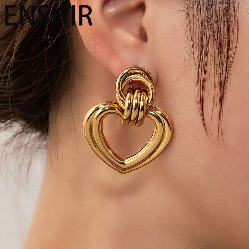 ENSHIR 316L Stainless Steel Hollow Circular Heart C-shape Irregular Lines Earrings For Women Men Vintage French Punk Jewelry