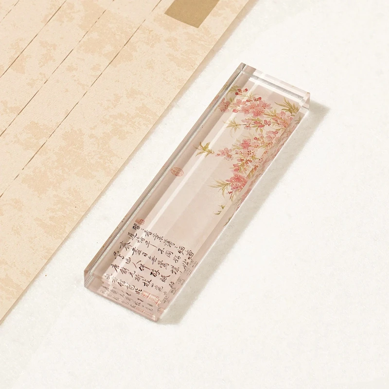 Chinese Style Clear Crystal Paperweight Rectangle Smooth Surface Writing Town Ruler Pressing Paper Flat Bottom Study Ornament