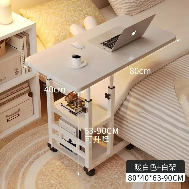 Mobile Adjustable Height Bedside Laptop Desk Lockable Casters Rectangular Mdf Top One To Three Tier Storage Options X Or Cm