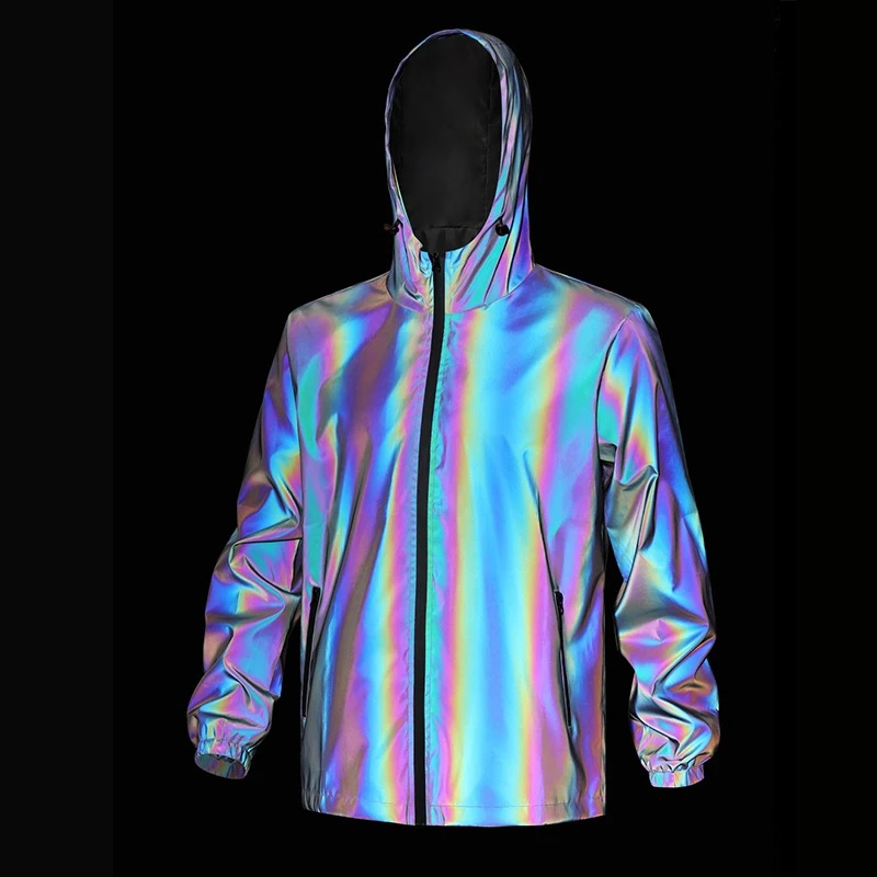 

Men's Fashion Gradient Reflective Jacket Hip Hop Style Windproof Jacket Night Cycling Fishing Versatile Daily Trend Clothing