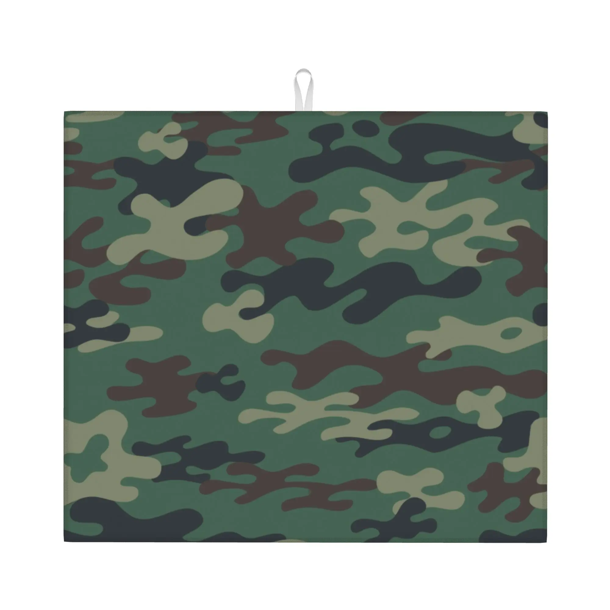 Green Military Camouflage Drying Mat For Kitchen Waterproof Non‑Slip Oil Proof Arm War Soldier Camo Countertop Protector Mat