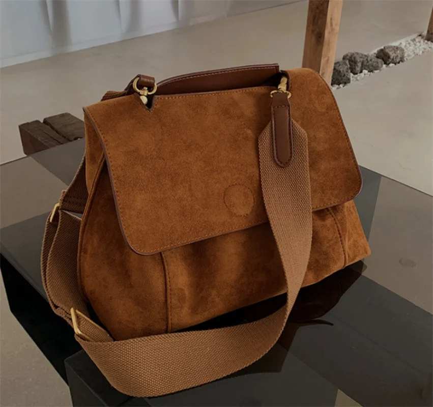 

Large Capacity Retro Suede Postman Bag Autumn Winter Messenger Bag For Women Tote Bag Ladies' Shoulder Bag Female Shopping Bag