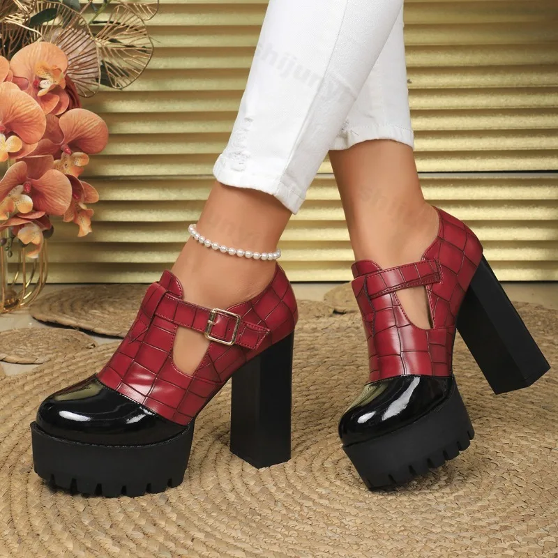Elegant Deep Mouth Coarse Heel Casual Single Shoes for Women's 2025 Autumn New Color Blocked Fashion Comfortable Versatile Pumps