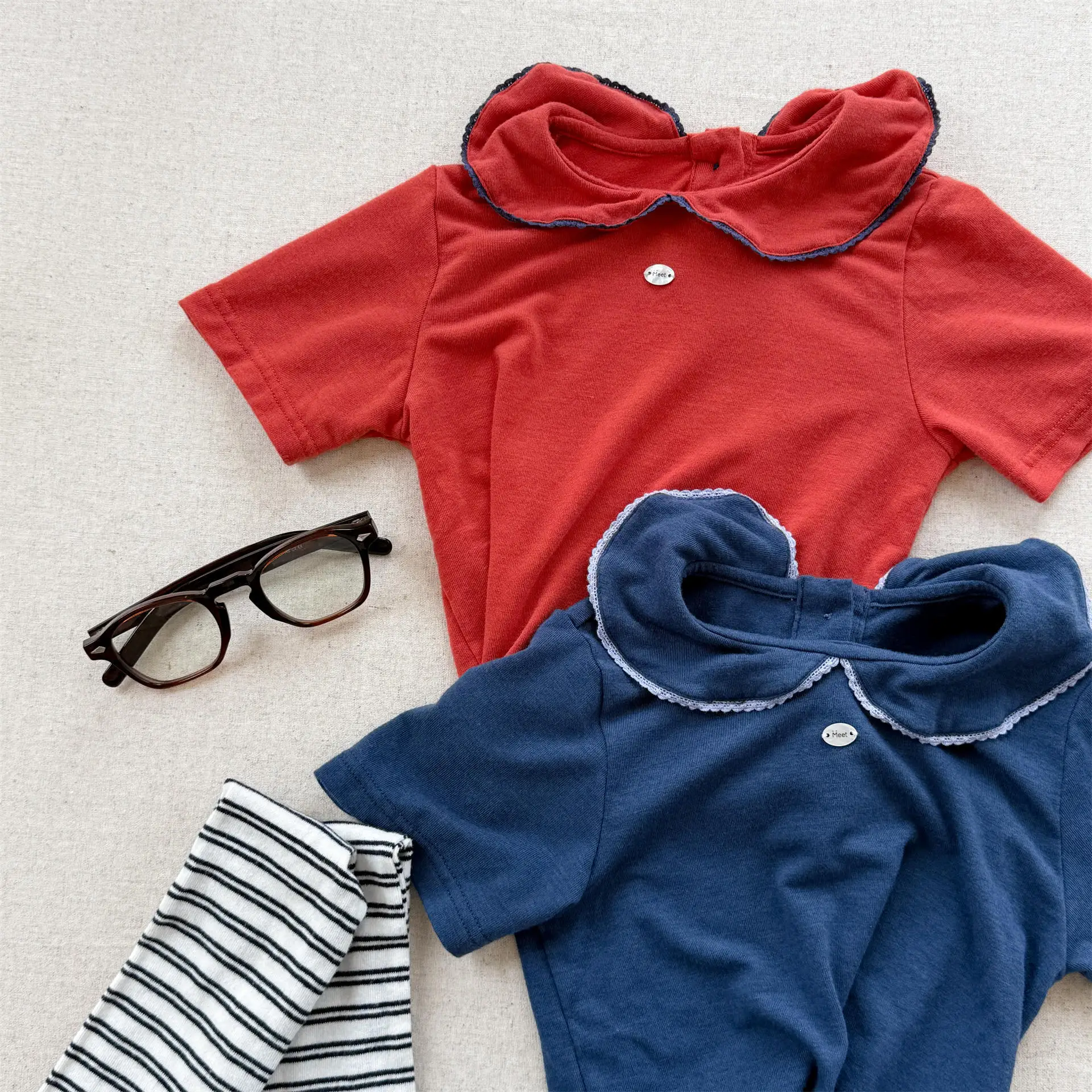 

2025 Summer New Girls Solid Lapel T Shirts Children Short Sleeve Tee Cotton Tops Baby Girl Cute Princess T Shirt Kids Clothes