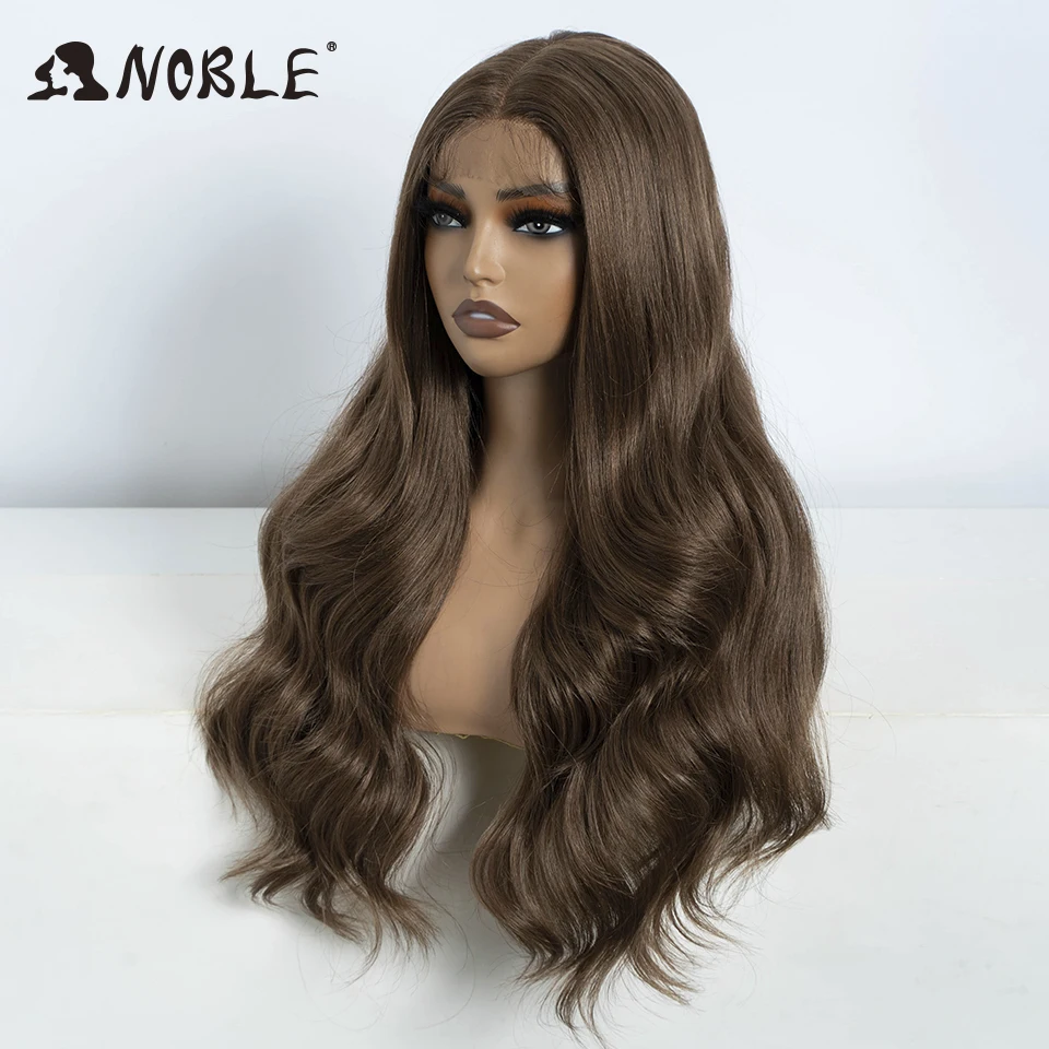 Edele synthetische kant lange golvende pruik 26 inch kant deel lichaam golvende kant pruik voor vrouwen bruin ombre blond cosplay pruik