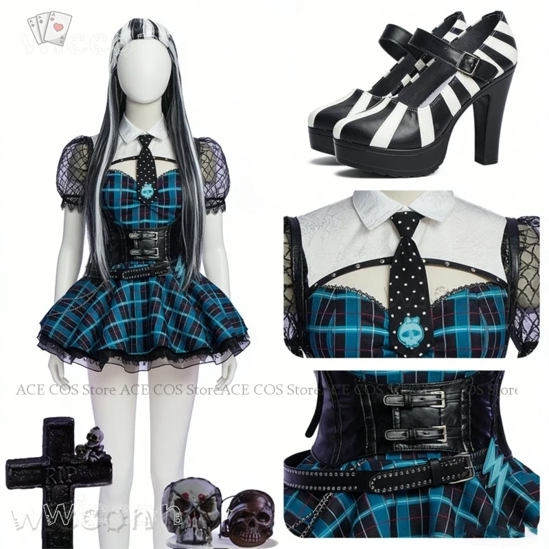 

Костюм для косплея Фрэнки из аниме, парик, женская одежда в стиле аниме, платье, юбка, женская одежда в стиле Франкенштейна