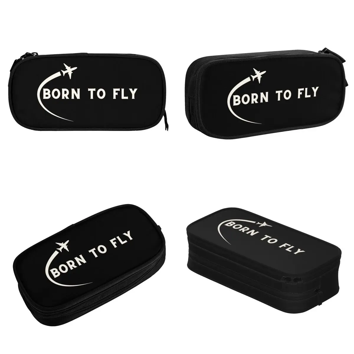 Airplane Born To Fly Pencil Case Aviation Airport Pencilcases Pen Holder for Student Big Capacity Bag Office Cosmetic Stationery