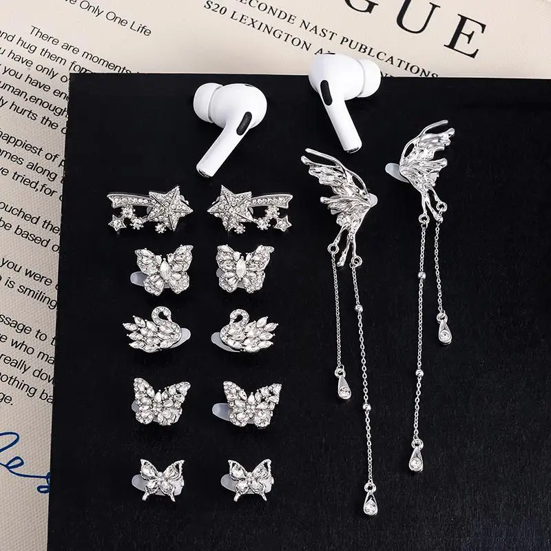 1Pair Butterfly Headphone Rhinestone Buckle DIY Zircon Headphone Decoration Clip Removeable Easy To Install Earbud Accessories view 5