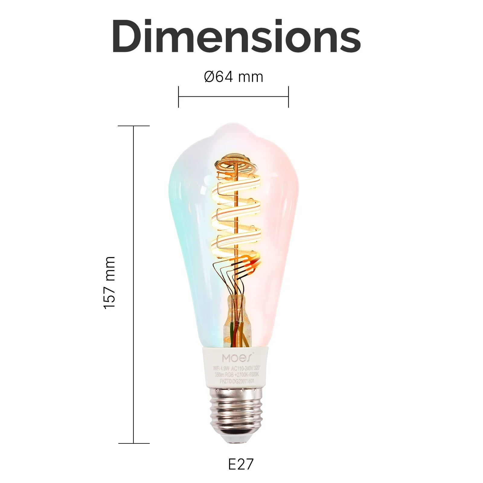 MOES Tuya WiFi Smart ST64 Edison LED Light Bulbs 16 Million RGB Color Changing 2700K-6500K Dimmable Work with Alexa/Google Home