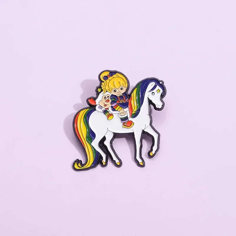 Fashion Cartoon Animation Girl Decoration Brooch Unicorn Rainbow Lapel Pin Backpack Accessories Clothes Jewelry