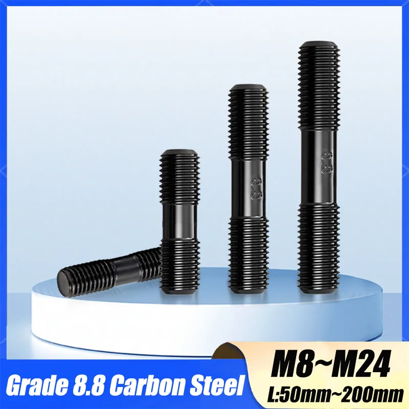 2/5Pcs M8 M10 M12 M14 M16 M18 M20 M24 Grade 8.8 Carbon Steel GB901 Rod Double Thread Screw Stud Screws Rod Stud Bolts L:50~200mm