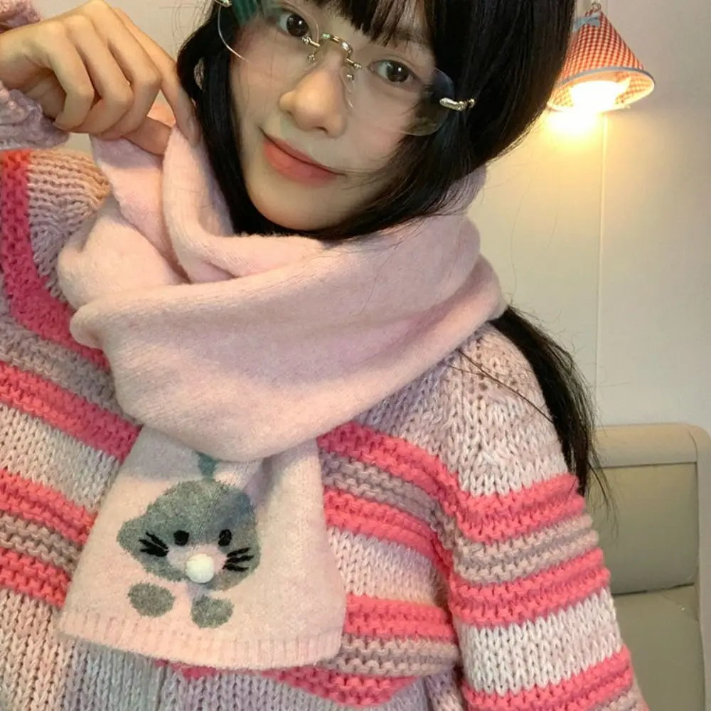 

Colorful Cartoon Embroidery Scarf Sweet Korean Style Cashmere Knitted Scarf Windproof Thickened Winter Neck Warmer Autumn Winter