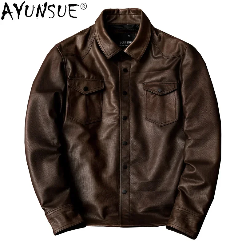 AYUNSUE High Quality Genuine Leather Jacket Men Spring Autumn 2024 Sheepskin Coat Plus Size Mens Jackets Vintage Veste Homme