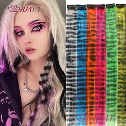 Synthetic Clip in Hair Extension Colorful Fake Hair Clip In One Piece Hairpiece For Women Y2K Colorful Hair Extensions Leopard