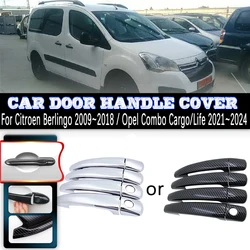 Car Imitation Carbon Fiber For Citroen Berlingo Opel Combo Cargo 2009~2024 Car Chrome Door Handle Covers Trim Sets Accessories