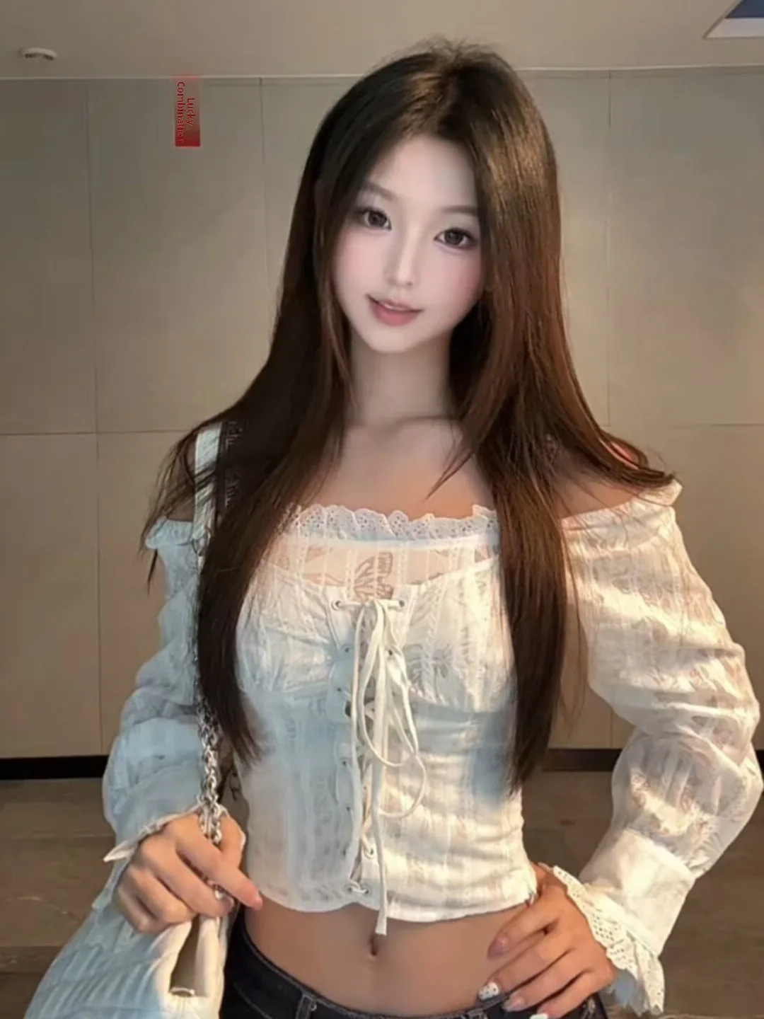

Unique Beautiful One Shoulder Short Fit Shirt French Style Long Sleeve V Neck Spring Summer New Arrival Women's Top