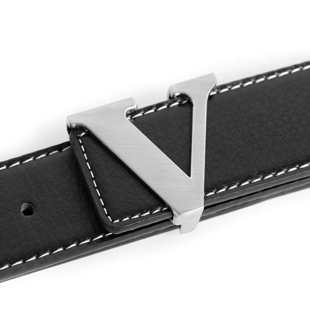 2024 Business Luxury Designer Brand V Buckle Belt Men High Quality Women Genuine Real Leather Dress Strap for Jeans Waistband