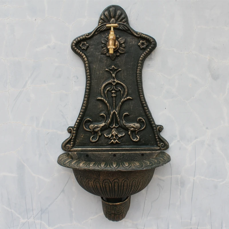 

Cast Iron Wall Mounted Hand Sink With Embossed Flowers And Dolphins Signs Vintage Gold For Home Garden Decoration Wash Basin