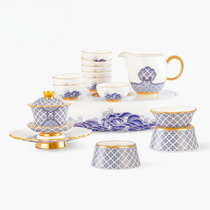 Kung Fu tea set 18 heads Chinese teapot, tea cup saucer with tea tray