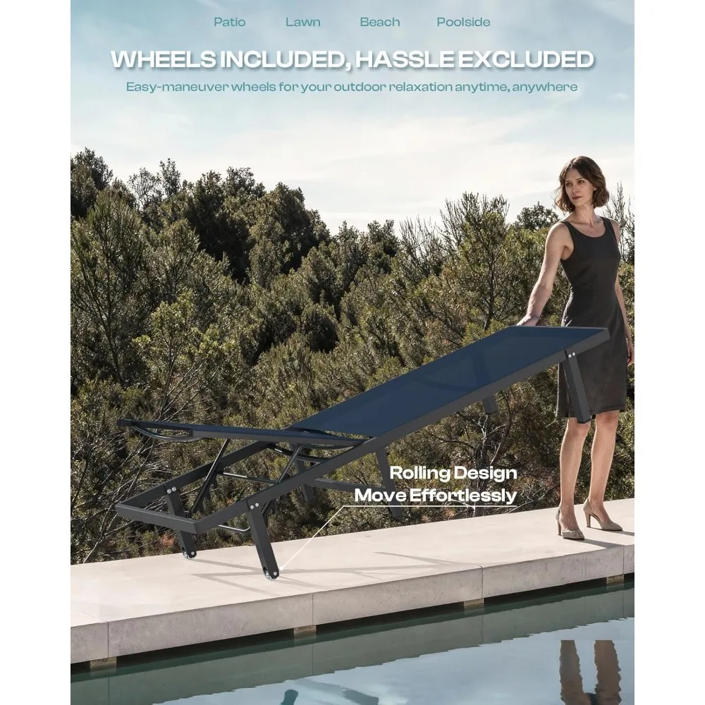 

Aluminum Outdoor Lounge Chairs Set of 2, Pool Lounge Chairs with Wheels and 5-Position Recliner, Customized