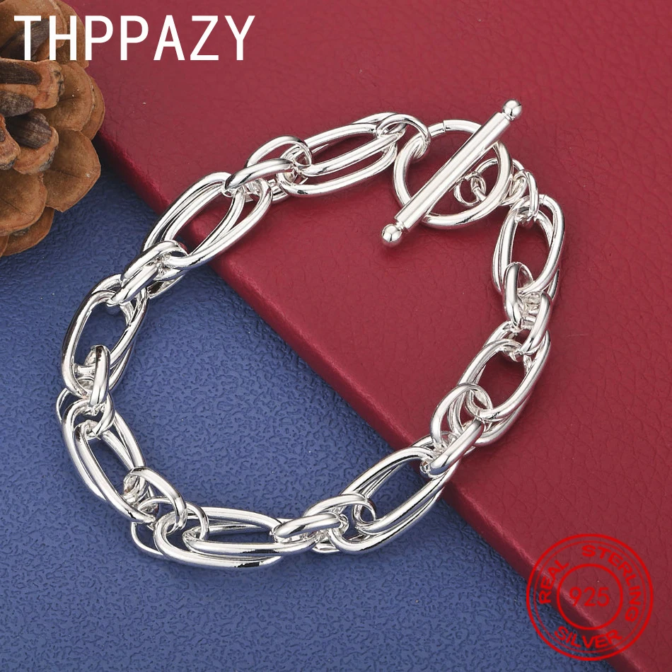 

THPPAZY 925 Sterling Silver 8-Inch Oval Chain Bracelet Fashion Trendy Simple Jewelry For Men Anniversary Party Holiday Gift