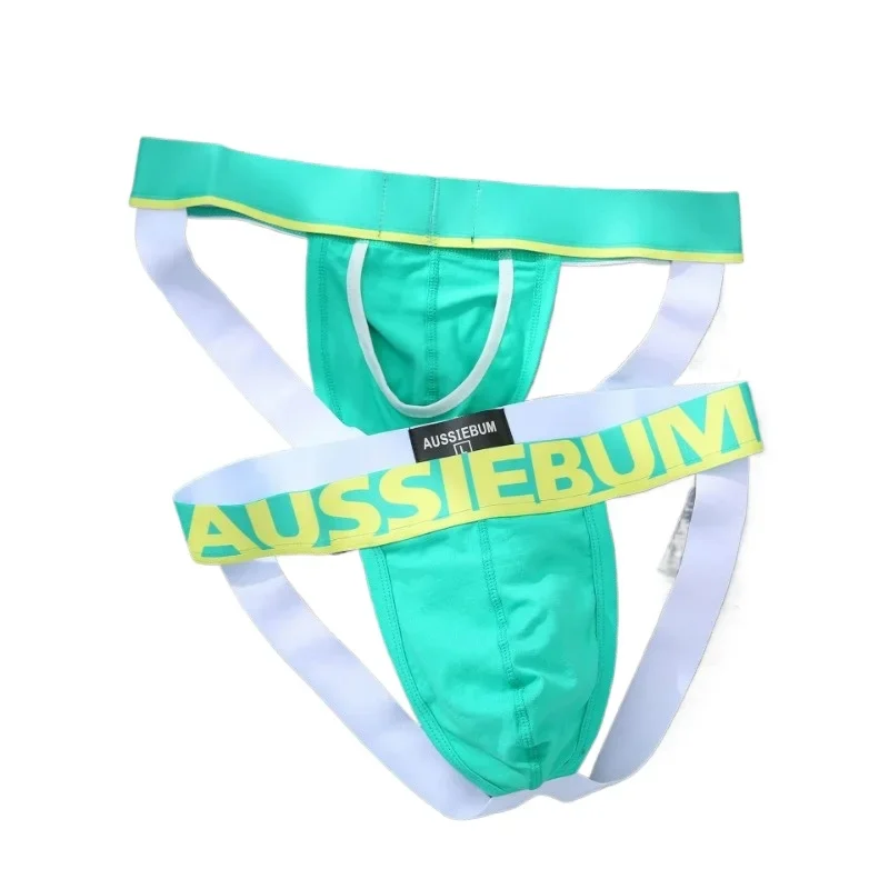 New men\'s low rise double thong pure cotton seamless butt lift U convex sex thong AUSSIEBUM