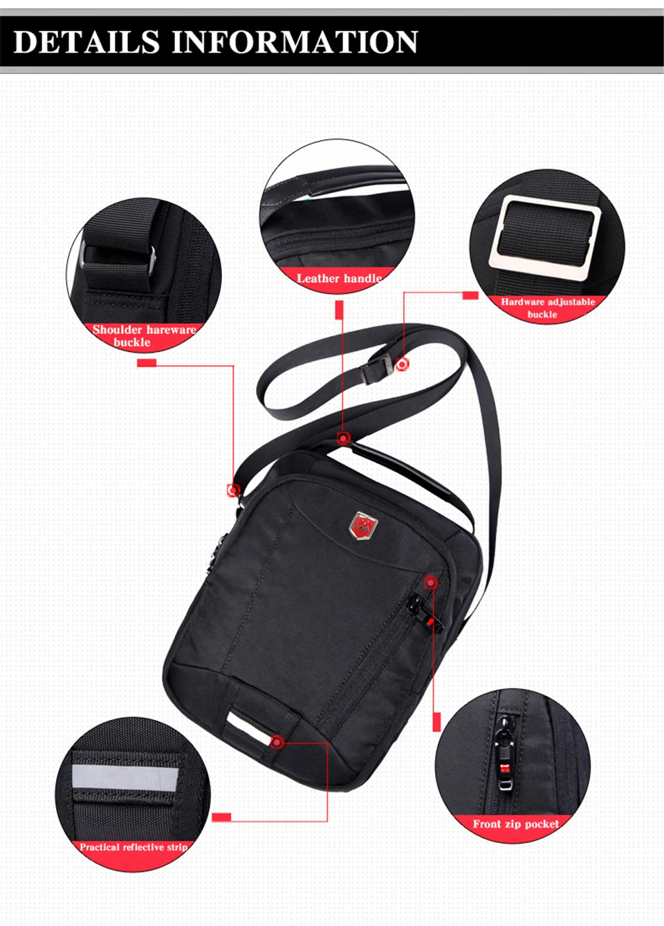 Schweizer Wasserdichte Oxford Herren-Umhängetasche Multifunktionale Business-Casual-Aktentasche Reise-Schultertasche Modische Handtasche – Detail 9