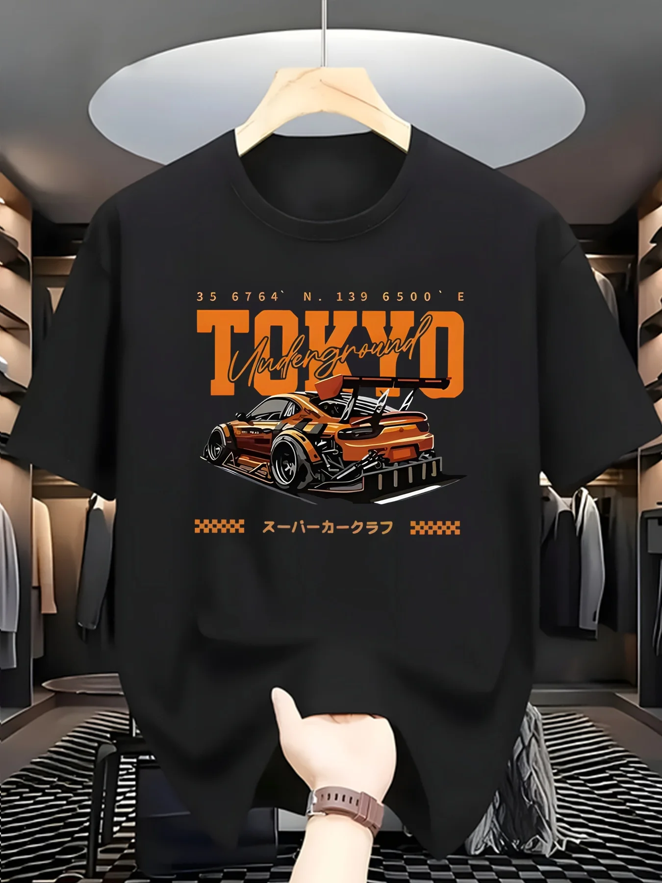 Herren Tokyo JDM Sportwagen Grafik T-Shirt Lässiges Baumwoll-Kurzarmshirt mit Rundhalsausschnitt Street Racing Streetwear Autokultur Mode T-Shirt