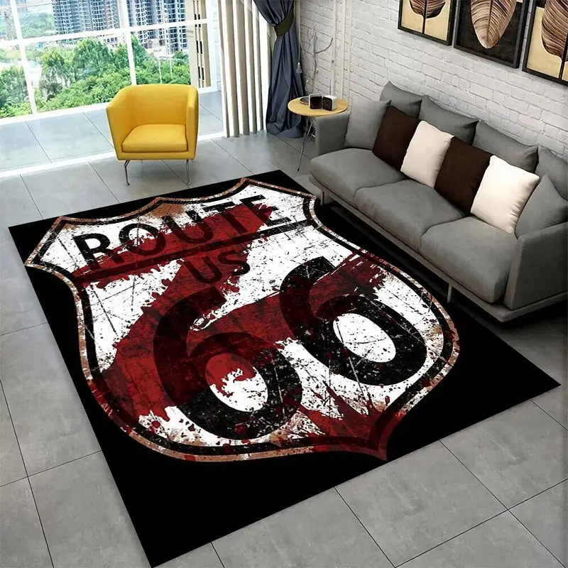 Route 66 Retro America Historic Mother Road Large Area Rug Non-slip Carpet for Bedroom Living Room Sofa Home Decor Floor Mat