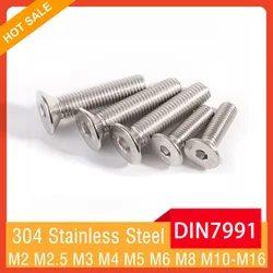 M2 M2.5 M3 M4 M5 M6 M8 M10 M12 M16 DIN7991 A2-70 Allen Bolt 304 Stainless Steel Hexagon Hex Socket Head Flat Countersunk Screw