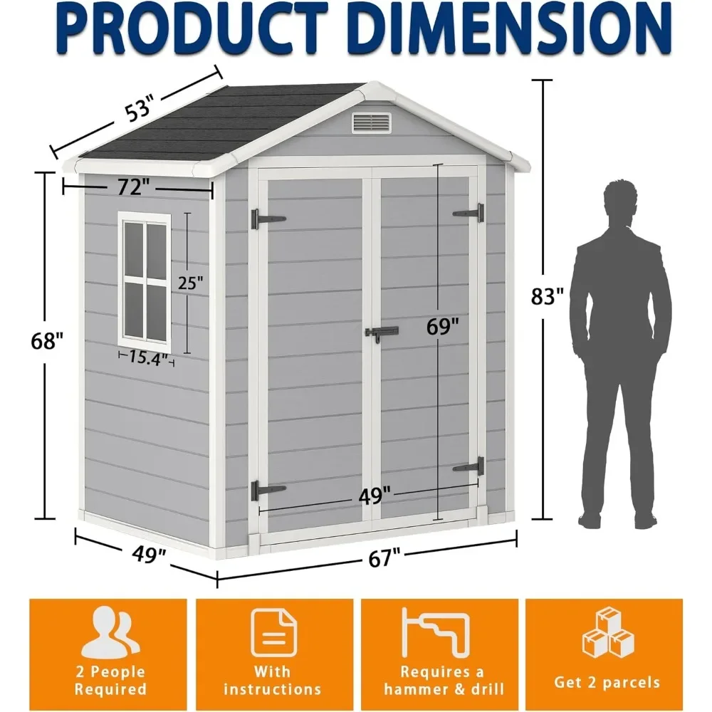 Outdoor Storage Shed, 6x4.4 FT Resin Sheds with Floor, Weather-Resistant Plastic Garden Shed with Window, Lockable & Vents