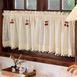 Nordic Beige Cotton Linen Lace Daisy Fabric Bedroom Bay Window Short Curtains For kitchen Cabinet Drapes Door Decor Curtains