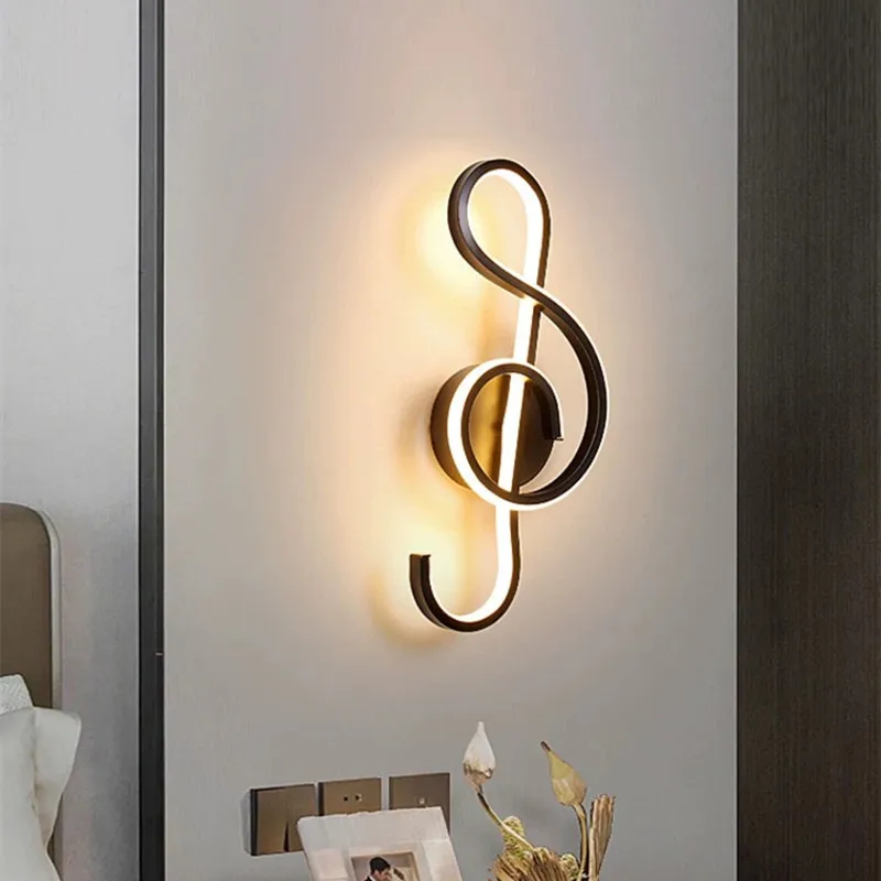 Modern indoor led wall lamp  Music symbol pattern Bedroom living room wall lights decorated black wall lights decoration