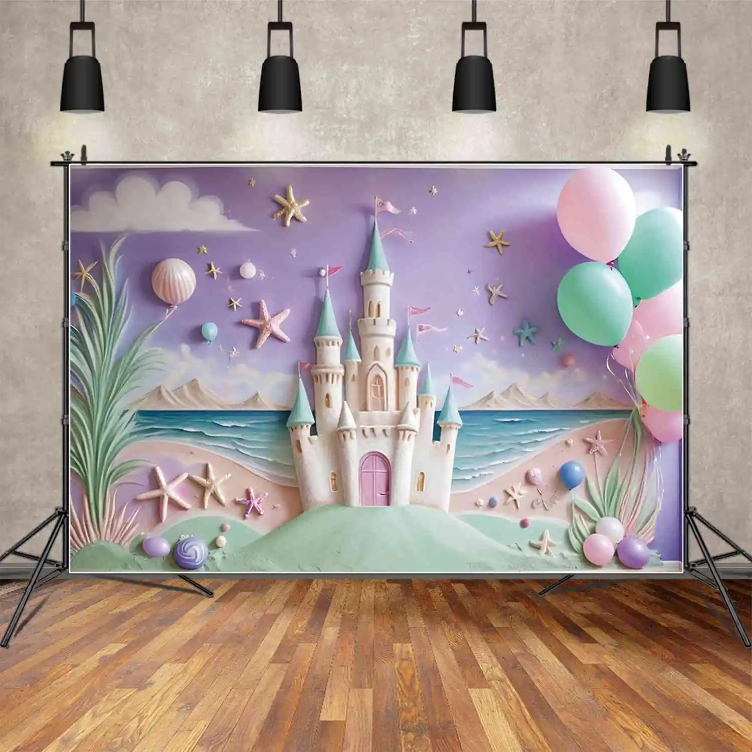 MOON.QG Mermaid Princess One Birthday Background Children'S Boat Beach Ship Backdrops Custom Party Decoration Photozone Supplies