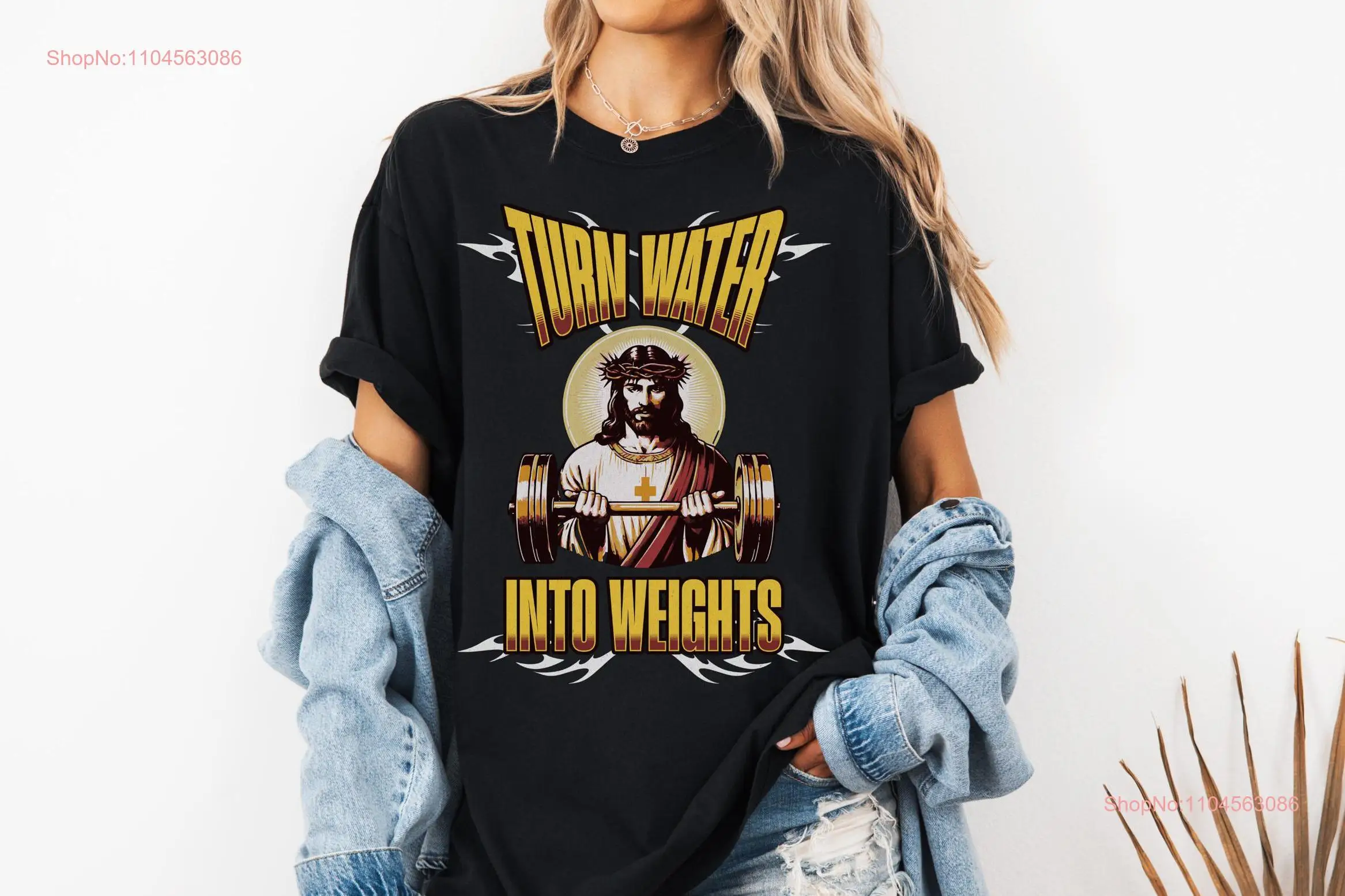 Turn Water Into Weights T Shirt Funny Jesus Gym Motivation Christian Streetwear for Lover Y2K Retro Pump Cover