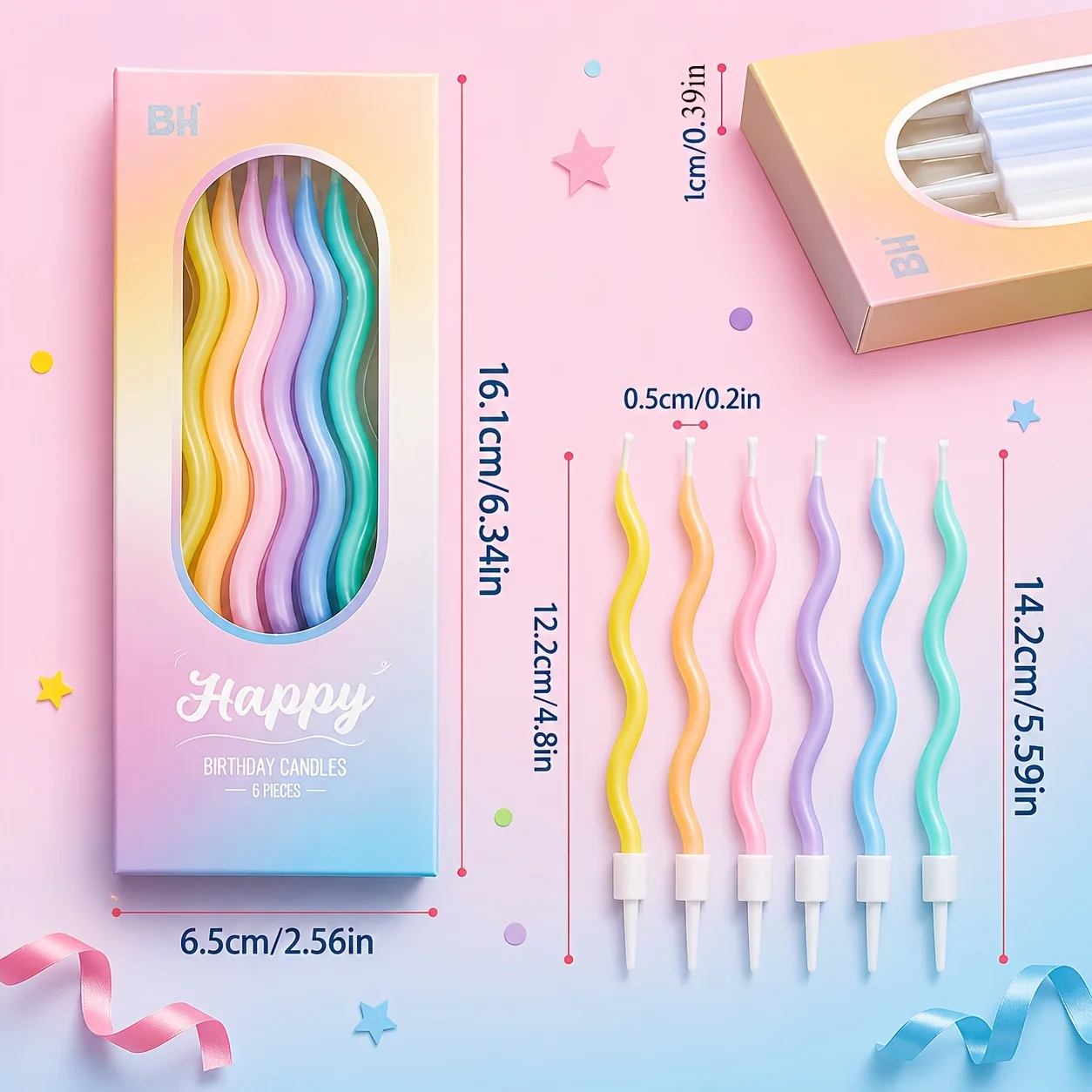 6Pcs Color Rotating Pencil Candle Cake Decoration Creative Candy Color Happiness Threaded Candle Birthday Party Baking Plugin