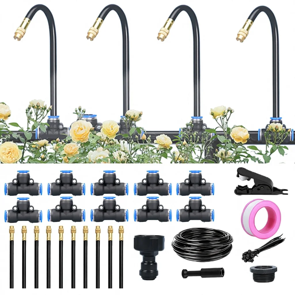 

33FT Brass Drip Irrigation Kit, 360° Adjustable Garden Sprinkler System, Automatic Plant Watering Set