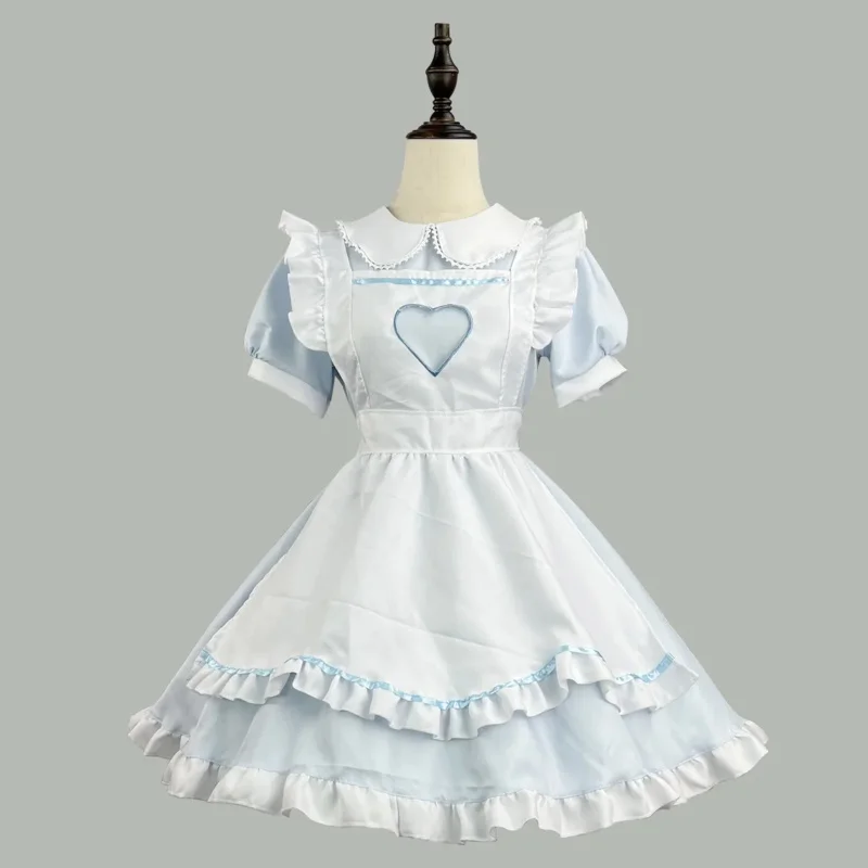 Robe de femme de chambre Lolita bleu mignon en forme de cœur pour fille, costume de demoiselle d'honneur pour la scène de la fête, Cosplay, amour, nouveau, 303 S -5XL