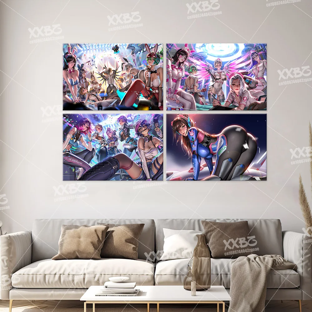 Overwatch Canvas Paintings FPS Game Wall Art D.Va Home Decoration Bastion Anime Poster Tracer Pictures No Frame Room Wallpaper