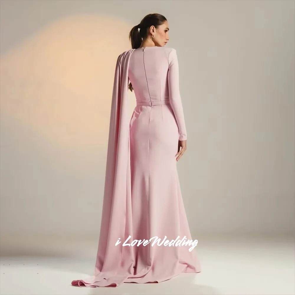 الوردي س الرقبة فساتين لحضور الحفلات الموسيقية الساتان كم طويل شال ألف خط الطابق طول مطوي الحديثة المملكة العربية السعودية دبي فستان سهرة مخصص #3