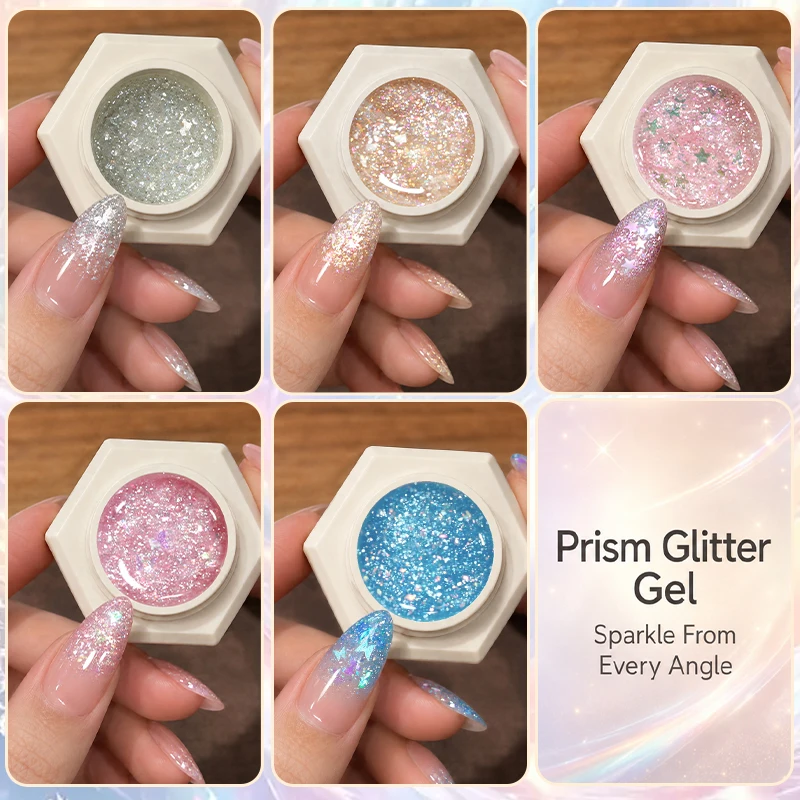 UR SUGAR 5ml Prisma-Glitzer-Gel Reflektierende Flocken Muschel Herz Schmetterling Pailletten Nagelgel Maniküre Soak-Off UV LED Gel Nagellack – Detail 2