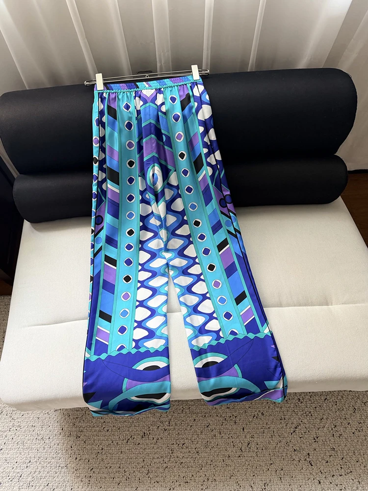 Spring Summer Fashion Outdoors Daily Casual Vintage Print Pencil Trousers Women's Middle Waist Pockets Straight Barrel Pants