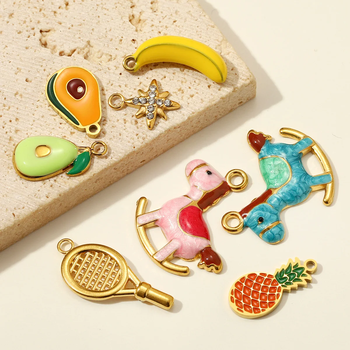 3pcs/Lot Stainless Steel Enamel Pineapple Papaya DIY Charms Crab Lobster Necklace Pendant Woman Vegetable Shoe Accessory