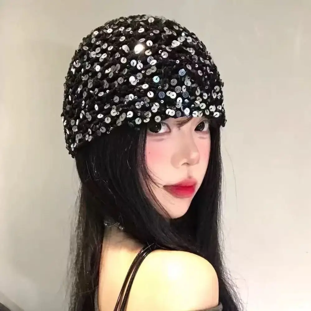 Hollow Knit Hollowed Out Beanie Hat Breathable Fringed Bohemian Style Beanies Y2K Korean Style Crochet Sequined Hat Dail
